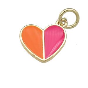 copper Heart pendant with orange hotpink enamel, gold plated, approx 10-11mm