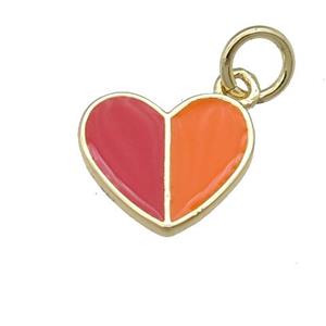 copper Heart pendant with red orange enamel, gold plated, approx 10-11mm