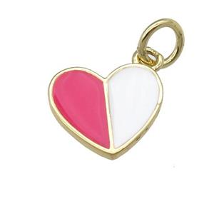copper Heart pendant with hotpink white enamel, gold plated, approx 10-11mm