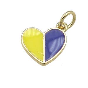 copper Heart pendant with yellow purple enamel, gold plated, approx 10-11mm