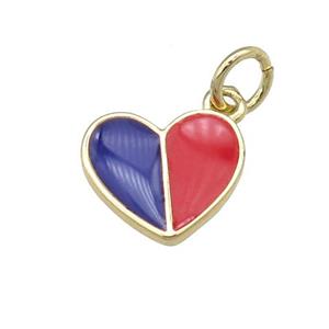 copper Heart pendant with purple red enamel, gold plated, approx 10-11mm