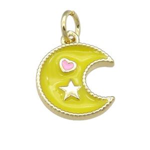 copper Moon pendant with yellow enamel, heart star, gold plated, approx 12mm
