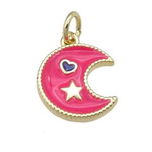copper Moon pendant with hotpink enamel, heart star, gold plated, approx 12mm