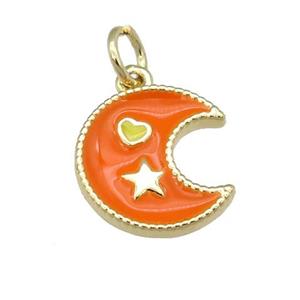 copper Moon pendant with orange enamel, heart star, gold plated, approx 12mm