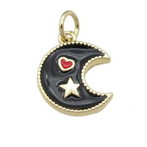 copper Moon pendant with black enamel, heart star, gold plated, approx 12mm