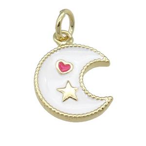 copper Moon pendant with white enamel, heart star, gold plated, approx 12mm