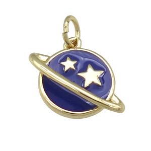 copper Planet pendant with purple enamel, star, gold palted, approx 11-16mm