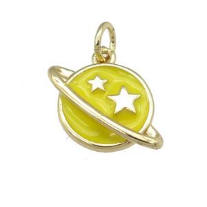 copper Planet pendant with yellow enamel, star, gold palted, approx 11-16mm