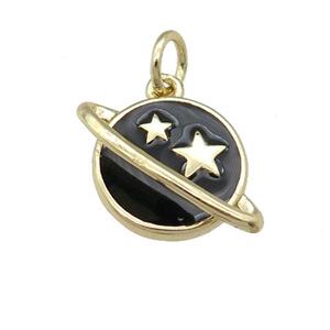copper Planet pendant with black enamel, star, gold palted, approx 11-16mm