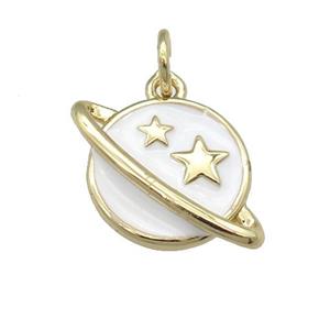 copper Planet pendant with white enamel, star, gold palted, approx 11-16mm