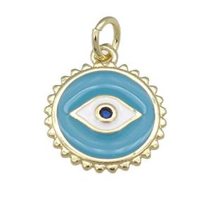 copper Eye pendant with blue enamel, circle, gold plated, approx 12mm