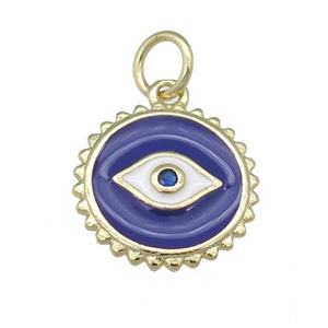 copper Eye pendant with purple enamel, circle, gold plated, approx 12mm