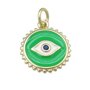 copper Eye pendant with green enamel, circle, gold plated, approx 12mm