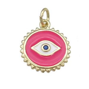 copper Eye pendant with hotpink enamel, circle, gold plated, approx 12mm