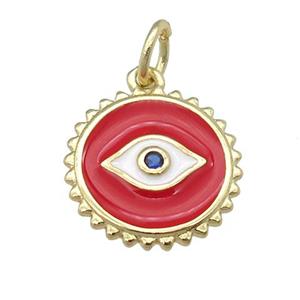 copper Eye pendant with red enamel, circle, gold plated, approx 12mm