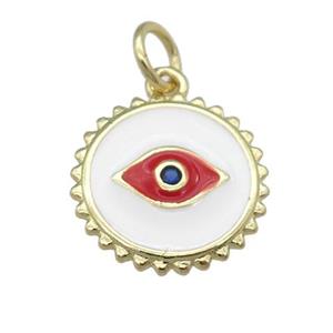 copper Eye pendant with white enamel, circle, gold plated, approx 12mm