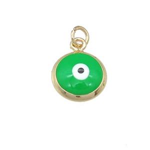 copper Evil Eye pendant with green enamel, gold plated, approx 10mm