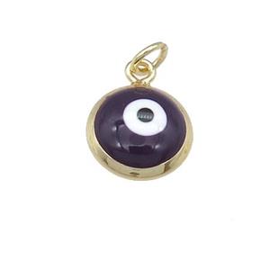 copper Evil Eye pendant with purple enamel, gold plated, approx 10mm