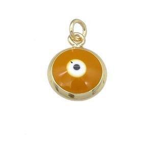 copper Evil Eye pendant with brown enamel, gold plated, approx 10mm