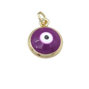 copper Evil Eye pendant with purple enamel, gold plated, approx 10mm
