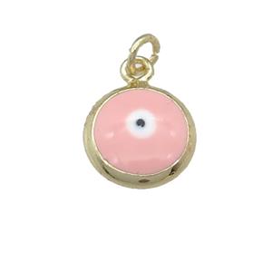 copper Evil Eye pendant with pink enamel, gold plated, approx 10mm