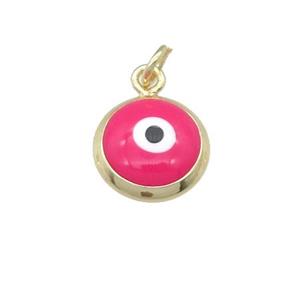 copper Evil Eye pendant with hotpink enamel, gold plated, approx 10mm