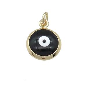 copper Evil Eye pendant with black enamel, gold plated, approx 10mm