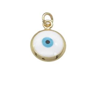 copper Evil Eye pendant with white enamel, gold plated, approx 10mm