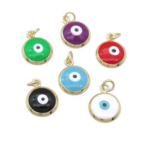 copper Evil Eye pendant with enamel, gold plated, mixed, approx 10mm