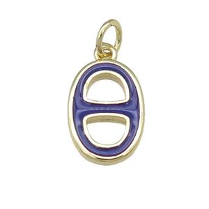copper nose pendant with purple enamel, gold plated, approx 9-14mm