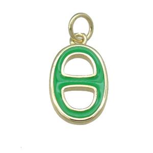copper nose pendant with green enamel, gold plated, approx 9-14mm