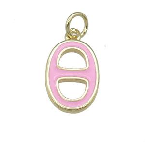 copper nose pendant with pink enamel, gold plated, approx 9-14mm