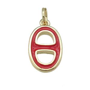 copper nose pendant with red enamel, gold plated, approx 9-14mm