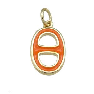 copper nose pendant with ornage enamel, gold plated, approx 9-14mm