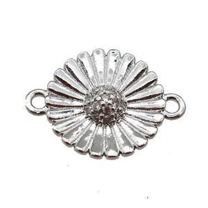copper daisy flower connector paved zircon, platinum plated, approx 13mm