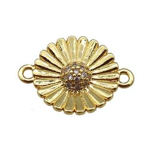 copper daisy flower connector paved zircon, gold plated, approx 13mm