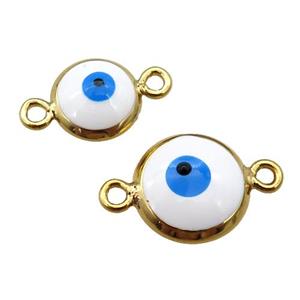 copper Evil Eye connector with white enamel, gold plated, approx 8mm