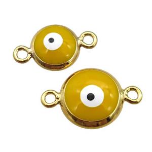copper Evil Eye connector with brown enamel, gold plated, approx 10mm