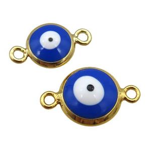 copper Evil Eye connector with blue enamel, gold plated, approx 10mm