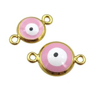 copper Evil Eye connector with pink enamel, gold plated, approx 10mm