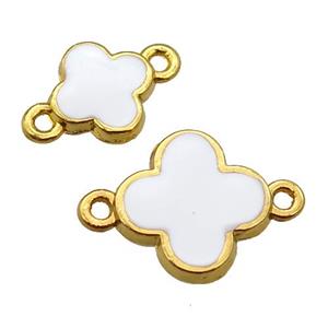 copper Clover connector with white enamel, gold plated, approx 16mm