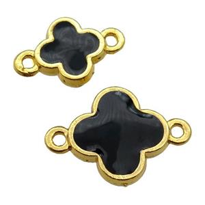 copper Clover connector with black enamel, gold plated, approx 16mm