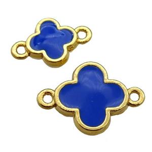 copper Clover connector with royalblue enamel, gold plated, approx 16mm