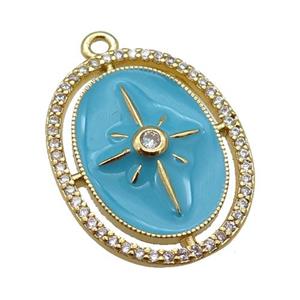 copper northStar pendant paved zircon with teal enamel, gold plated, approx 18-23mm
