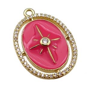copper northStar pendant paved zircon with red enamel, gold plated, approx 18-23mm