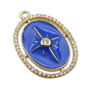 copper northStar pendant paved zircon with royalblue enamel, gold plated, approx 18-23mm