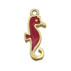 copper SeaHorse pendant with red enamel, gold plated, approx 7-14mm