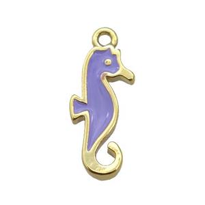 copper SeaHorse pendant with lavender enamel, gold plated, approx 7-14mm