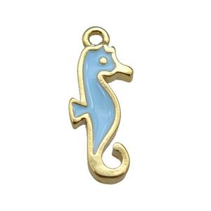 copper SeaHorse pendant with blue enamel, gold plated, approx 7-14mm