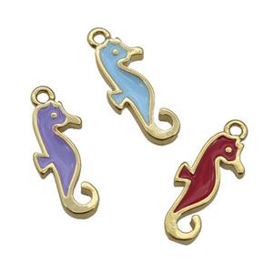 copper SeaHorse pendant with enamel, gold plated, mixed, approx 7-14mm